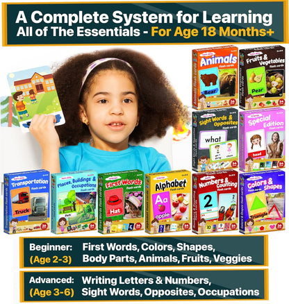 Flash Cards for Toddlers 2-4 Years – Jumbo Learning Box Set with Real Pictures - Alphabet Number Emotions Animal Sight Words Color Shapes – Toddler Flash Cards for Kindergarten Preschool 1St 2Nd Grade