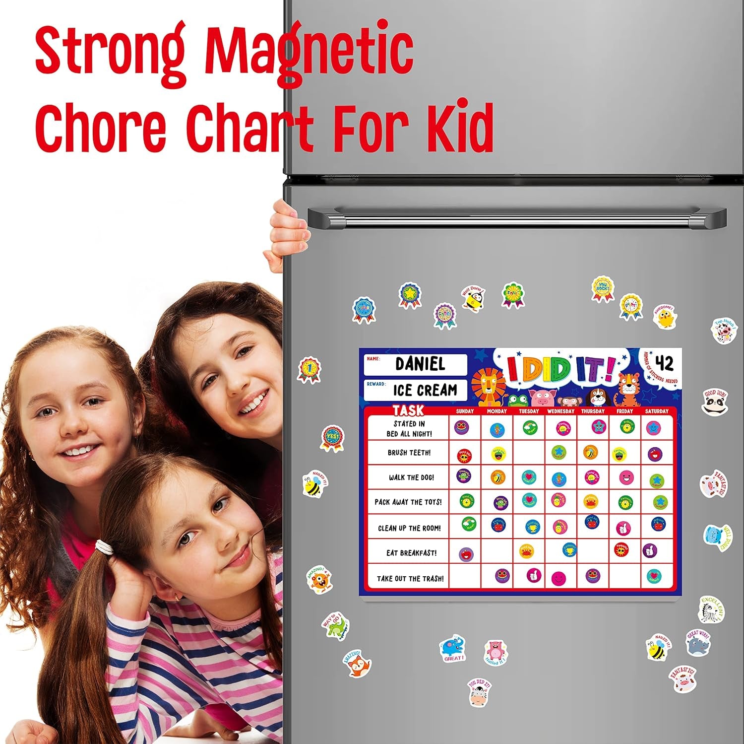 Magnetic I Did It Reward Chart, Behavior Reward Chart System with 50 Perforated Sheets plus 2648 Motivational Stickers Fridge Daily Schedule Chore Chart to Motivate Good Habits & Responsibilities