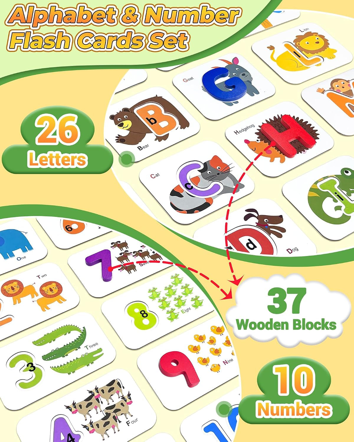 Alphabet Flash Cards, ABC Learning Toys for Kids 3-5, Wooden Letters Number Blocks Sight Words Matching Game, Montessori Educational Toys for 3+ Year Old, Toddler Preschool Learning Activities