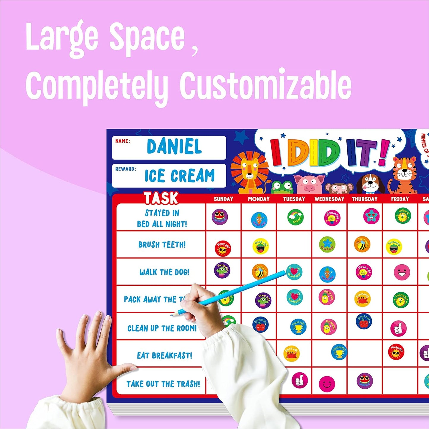 Magnetic I Did It Reward Chart, Behavior Reward Chart System with 50 Perforated Sheets plus 2648 Motivational Stickers Fridge Daily Schedule Chore Chart to Motivate Good Habits & Responsibilities
