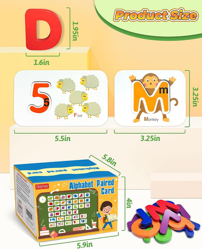 Alphabet Flash Cards, ABC Learning Toys for Kids 3-5, Wooden Letters Number Blocks Sight Words Matching Game, Montessori Educational Toys for 3+ Year Old, Toddler Preschool Learning Activities