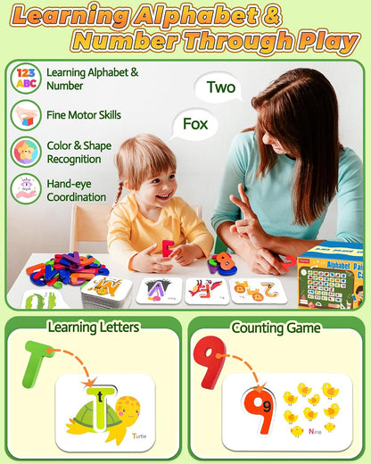 Alphabet Flash Cards, ABC Learning Toys for Kids 3-5, Wooden Letters Number Blocks Sight Words Matching Game, Montessori Educational Toys for 3+ Year Old, Toddler Preschool Learning Activities
