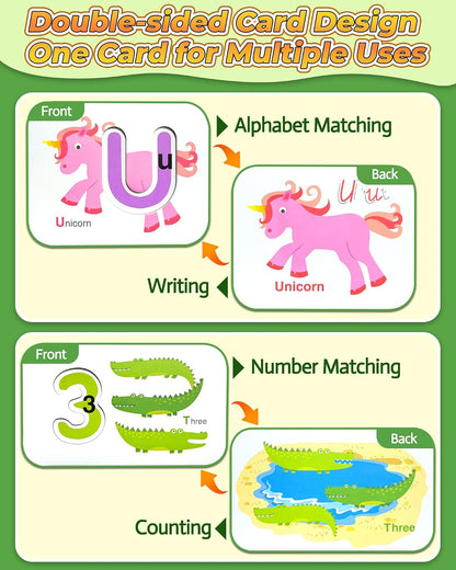 Alphabet Flash Cards, ABC Learning Toys for Kids 3-5, Wooden Letters Number Blocks Sight Words Matching Game, Montessori Educational Toys for 3+ Year Old, Toddler Preschool Learning Activities