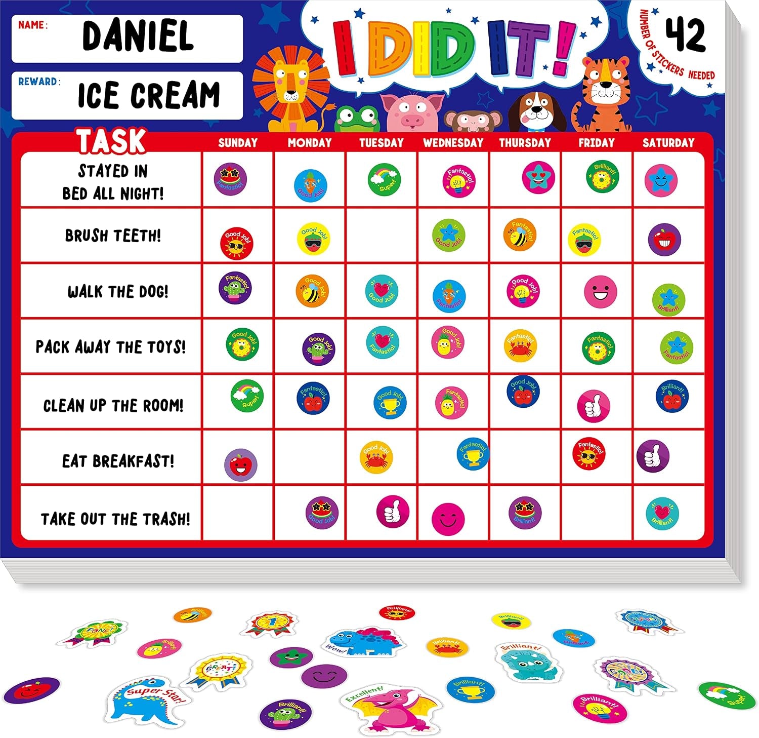 Magnetic I Did It Reward Chart, Behavior Reward Chart System with 50 Perforated Sheets plus 2648 Motivational Stickers Fridge Daily Schedule Chore Chart to Motivate Good Habits & Responsibilities