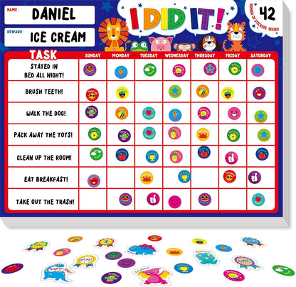 Magnetic I Did It Reward Chart, Behavior Reward Chart System with 50 Perforated Sheets plus 2648 Motivational Stickers Fridge Daily Schedule Chore Chart to Motivate Good Habits & Responsibilities
