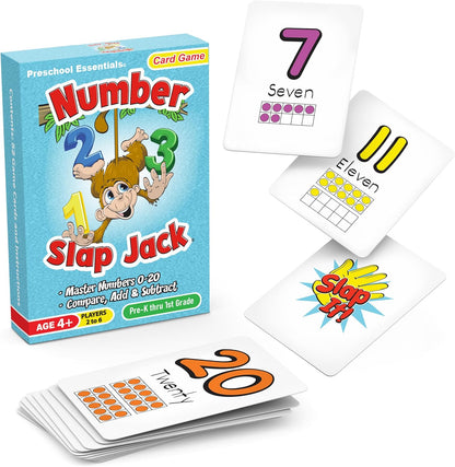 Number Slap Jack a Math Card Game for Kids Ages 4 and up | the Easy Way to Learn Numbers 0-20 | 4 Fun Ways to Play | Featuring Ten Frames and Operator Cards <>,+,-,= | Prek - 1St Grade