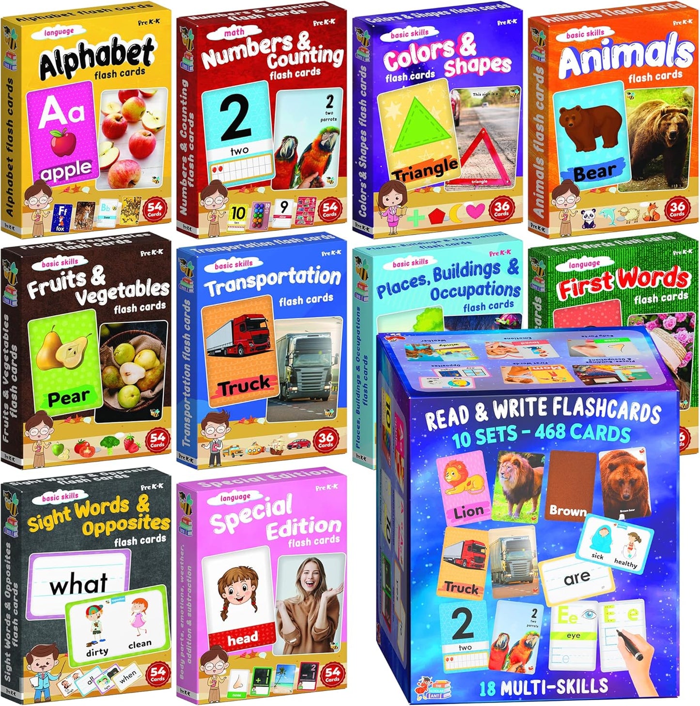 Flash Cards for Toddlers 2-4 Years – Jumbo Learning Box Set with Real Pictures - Alphabet Number Emotions Animal Sight Words Color Shapes – Toddler Flash Cards for Kindergarten Preschool 1St 2Nd Grade