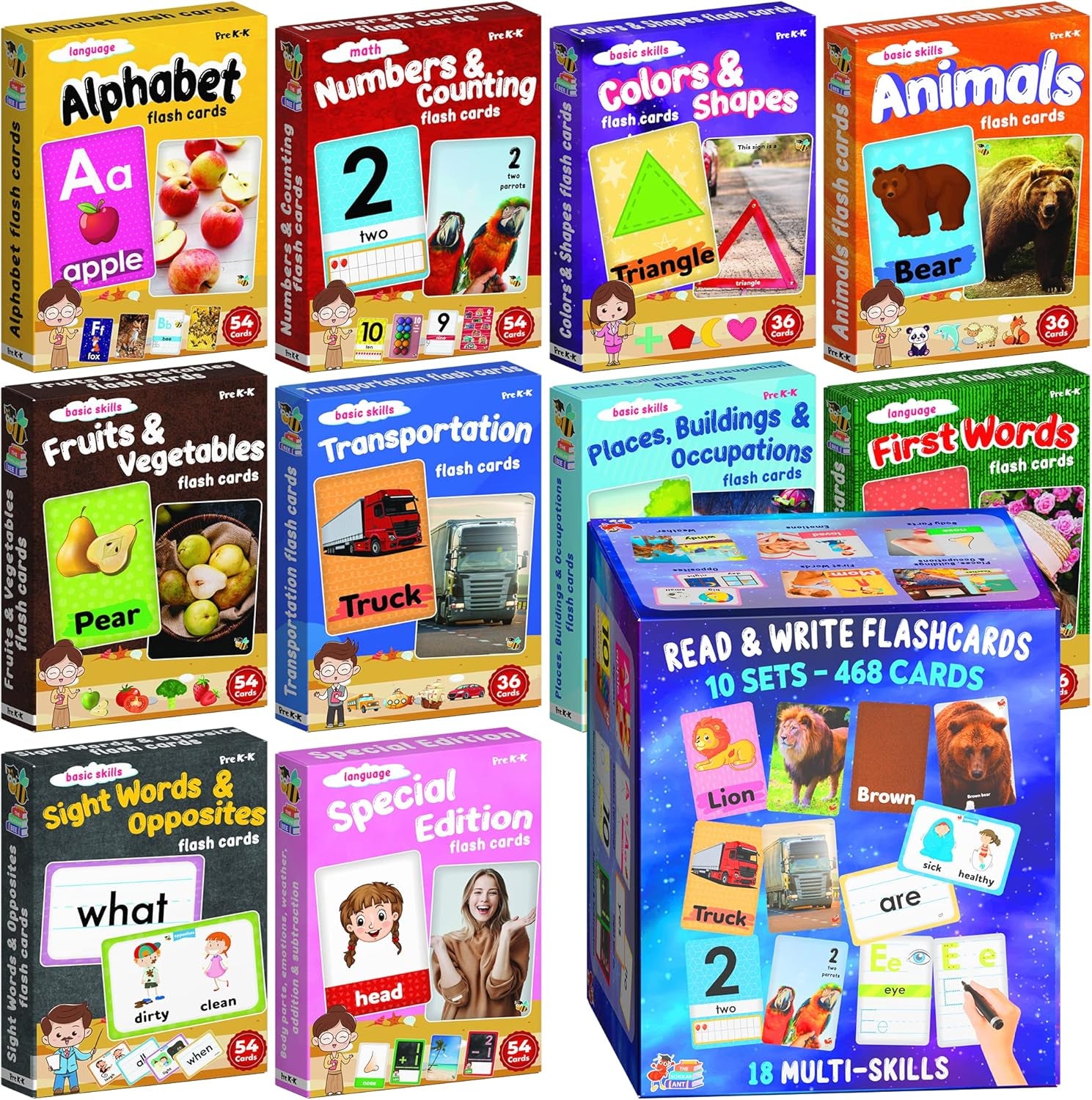 Flash Cards for Toddlers 2-4 Years – Jumbo Learning Box Set with Real Pictures - Alphabet Number Emotions Animal Sight Words Color Shapes – Toddler Flash Cards for Kindergarten Preschool 1St 2Nd Grade