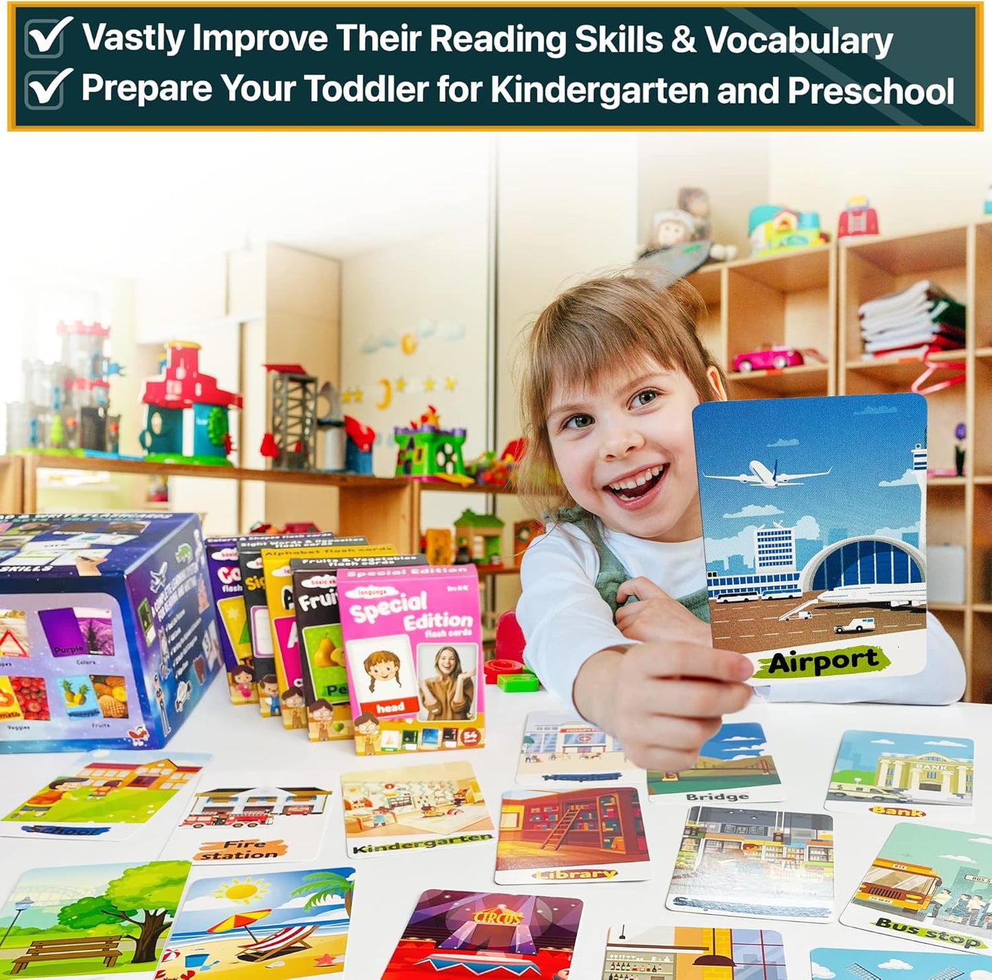 Flash Cards for Toddlers 2-4 Years – Jumbo Learning Box Set with Real Pictures - Alphabet Number Emotions Animal Sight Words Color Shapes – Toddler Flash Cards for Kindergarten Preschool 1St 2Nd Grade