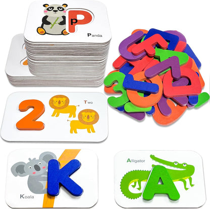 Alphabet Flash Cards, ABC Learning Toys for Kids 3-5, Wooden Letters Number Blocks Sight Words Matching Game, Montessori Educational Toys for 3+ Year Old, Toddler Preschool Learning Activities